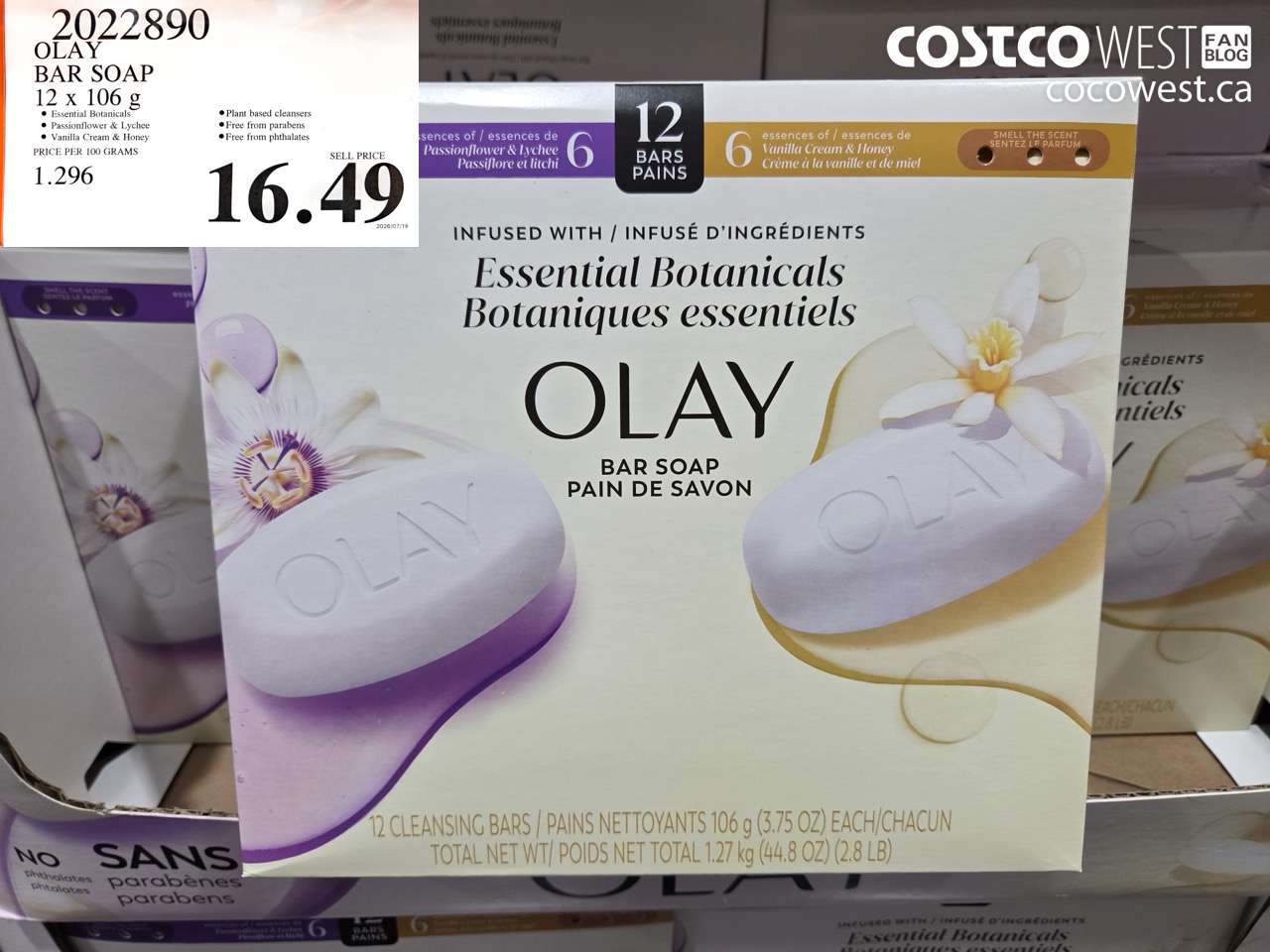 2022890 OLAY BAR SOAP 12 X 106 G $16.49
