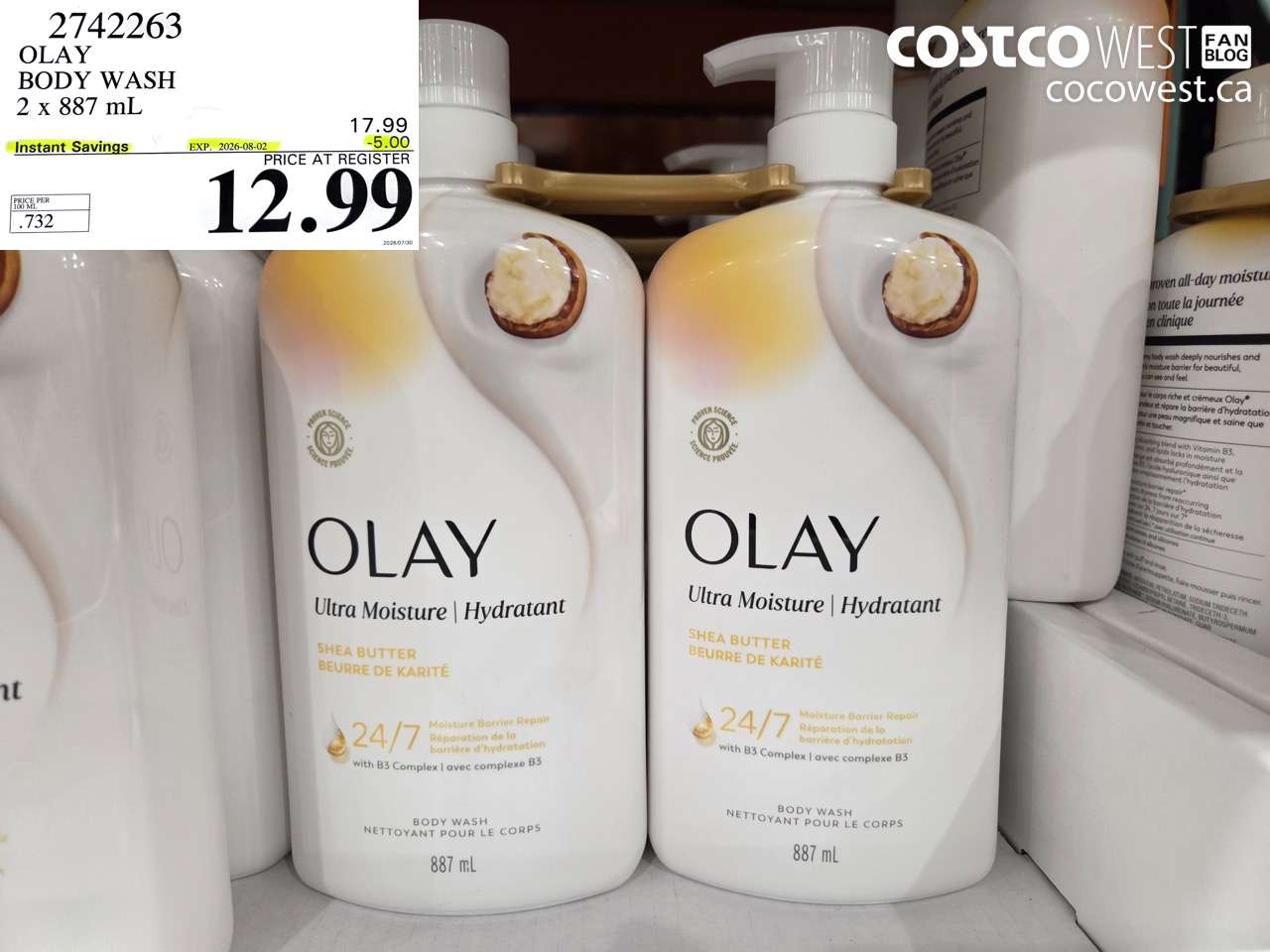 2742263 OLAY BODY WASH 2 X 887 ML ($5.00 INSTANT SAVINGS EXPIRES ON 2026-08-02) $12.99