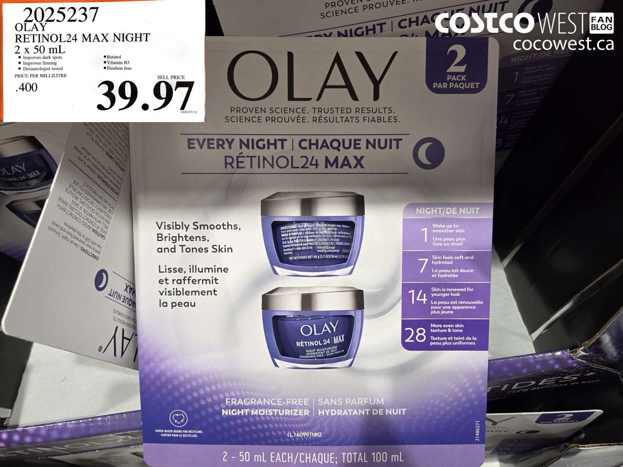 2025237 OLAY RETINOL24 MAX NIGHT 2 X 50 ML $39.97
