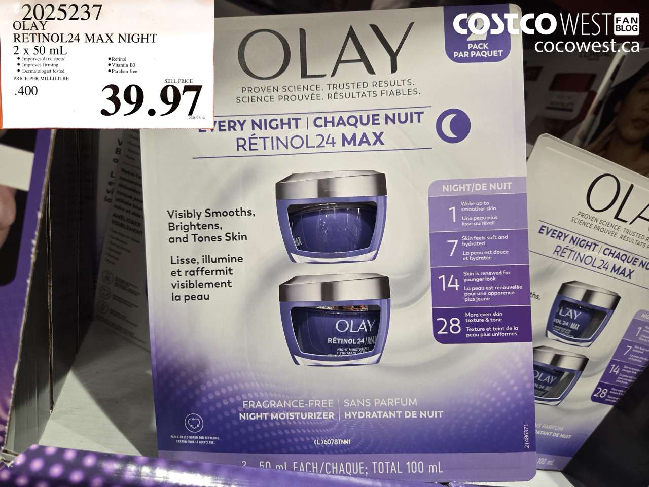 2025237 OLAY RETINOL24 MAX NIGHT 2 X 50 ML $39.97
