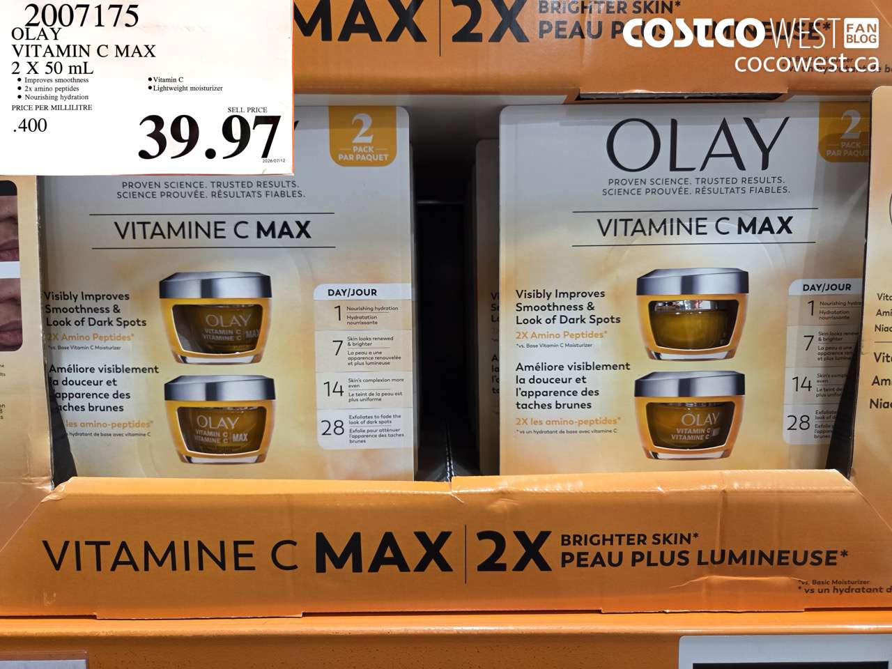 2007175 OLAY VITAMIN C MAX 2 X 50 ML $39.97