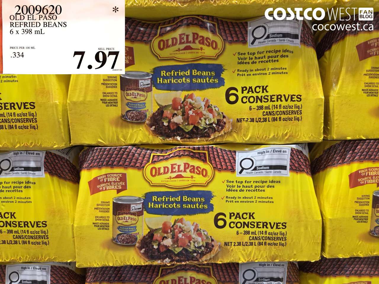 2009620 OLD EL PASO REFRIED BEANS 6 X 398 ML $7.97