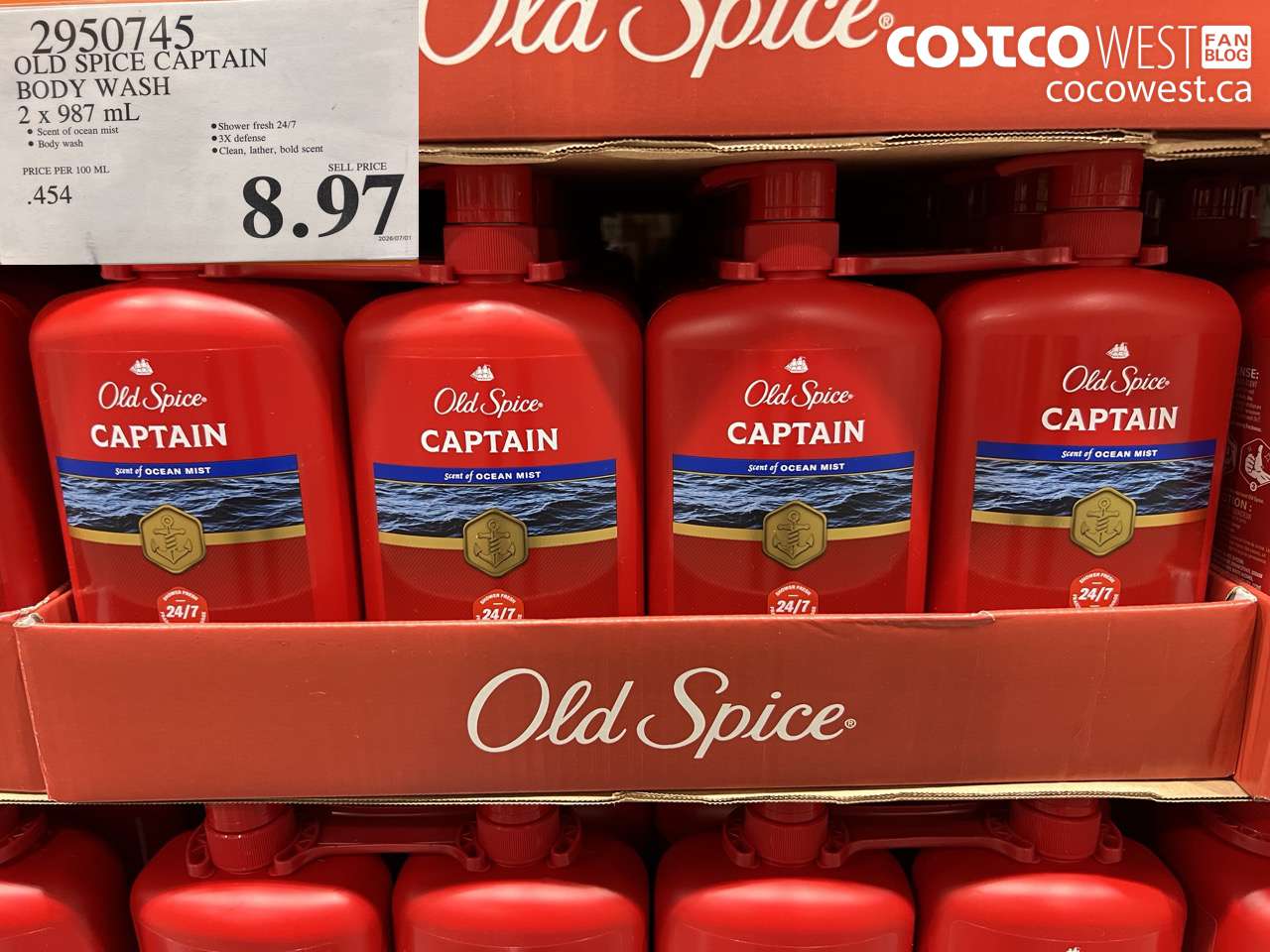 2950745 OLD SPICE CAPTAIN BODY WASH 2 X 987 ML $8.97