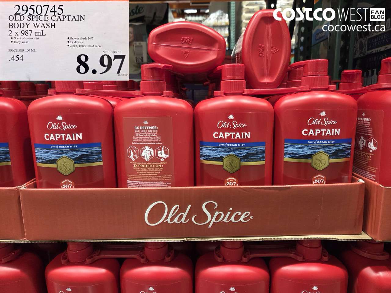 2950745 OLD SPICE CAPTAIN BODY WASH 2 X 987 ML $8.97