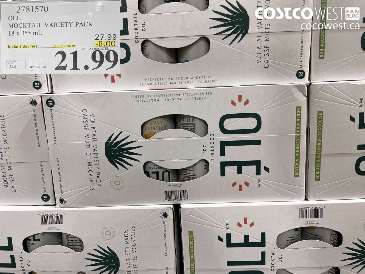 2781570 OLE MOCKTAIL VARIETY PACK 18 X 355 ML ($6.00 INSTANT SAVINGS EXPIRES ON 2026-07-05) $21.99