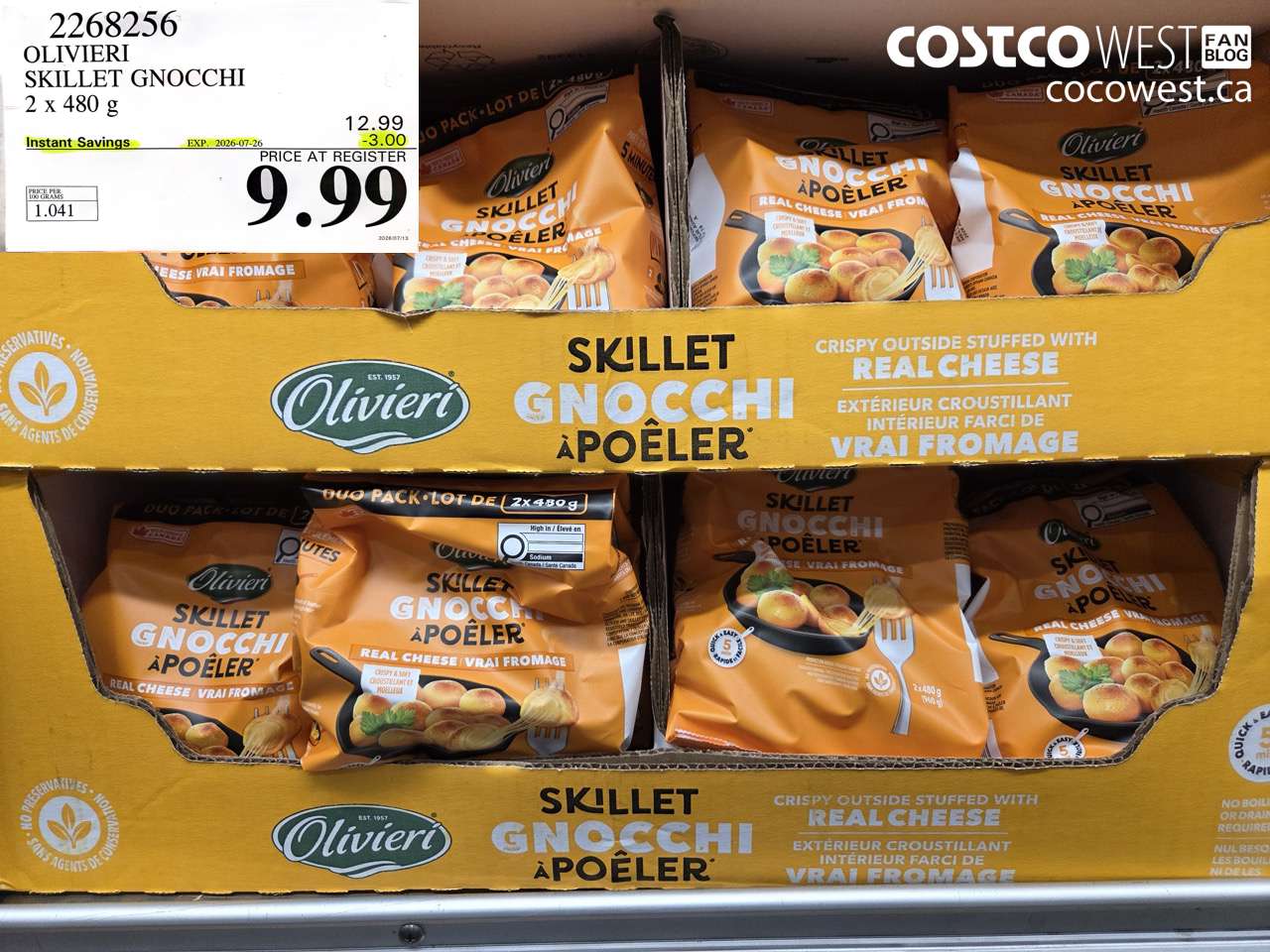 2268256 OLIVIERI SKILLET GNOCCHI 2 X 480 G ($3.00 INSTANT SAVINGS EXPIRES ON 2026-07-26) $9.99