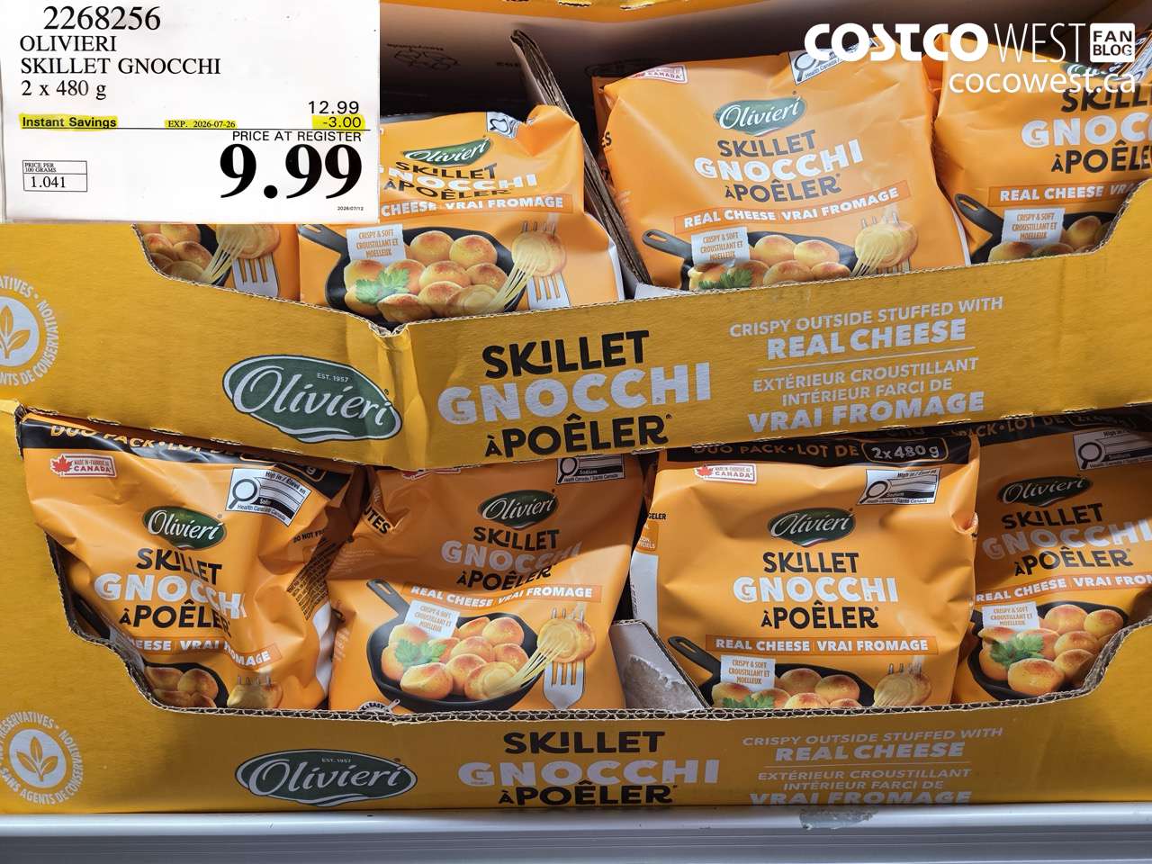 2268256 OLIVIERI SKILLET GNOCCHI 2 X 480 G ($3.00 INSTANT SAVINGS EXPIRES ON 2026-07-26) $9.99