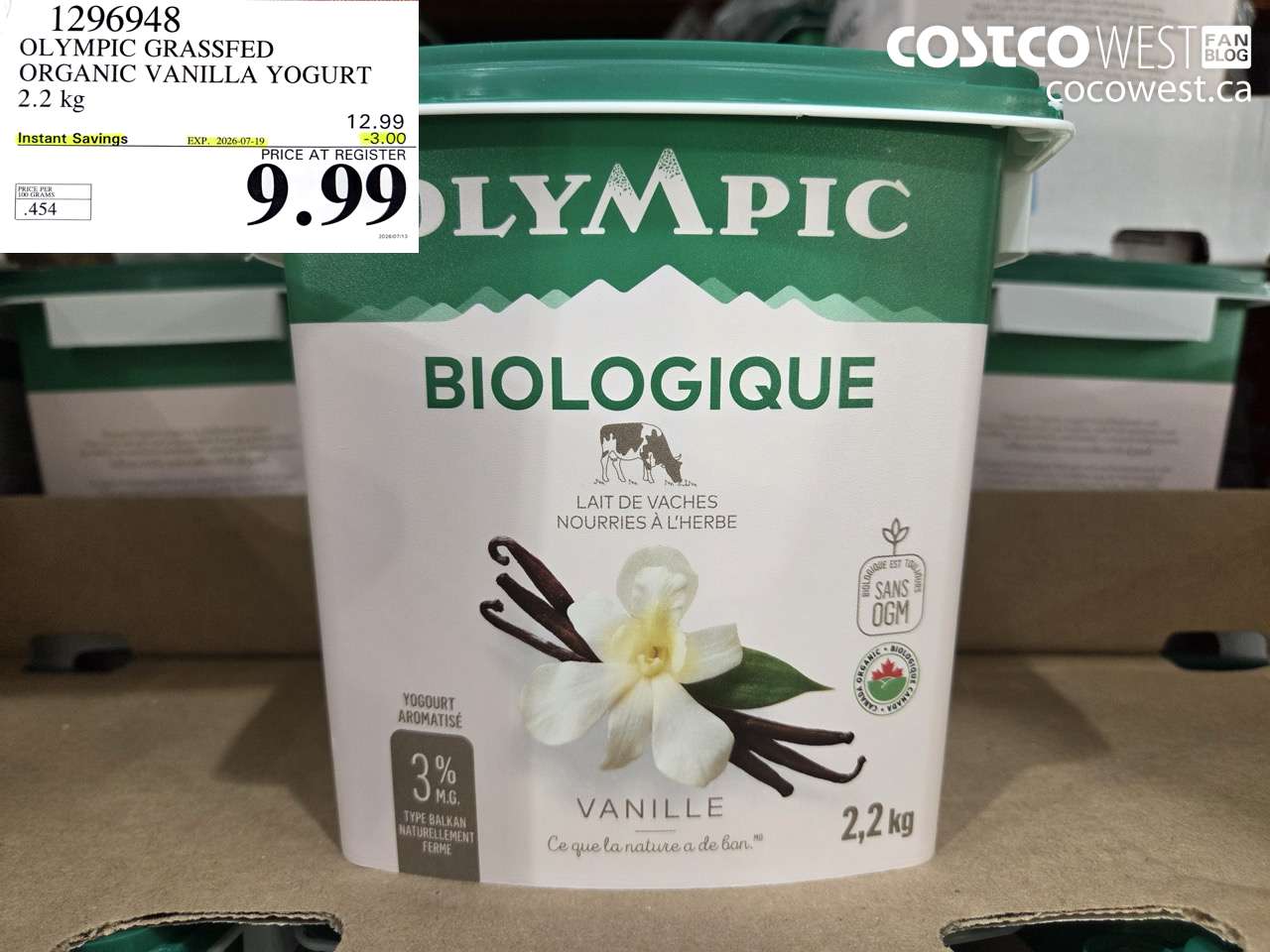 1296948 OLYMPIC GRASSFED ORGANIC VANILLA YOGURT 2.2 KG ($3.00 INSTANT SAVINGS EXPIRES ON 2026-07-19) $9.99