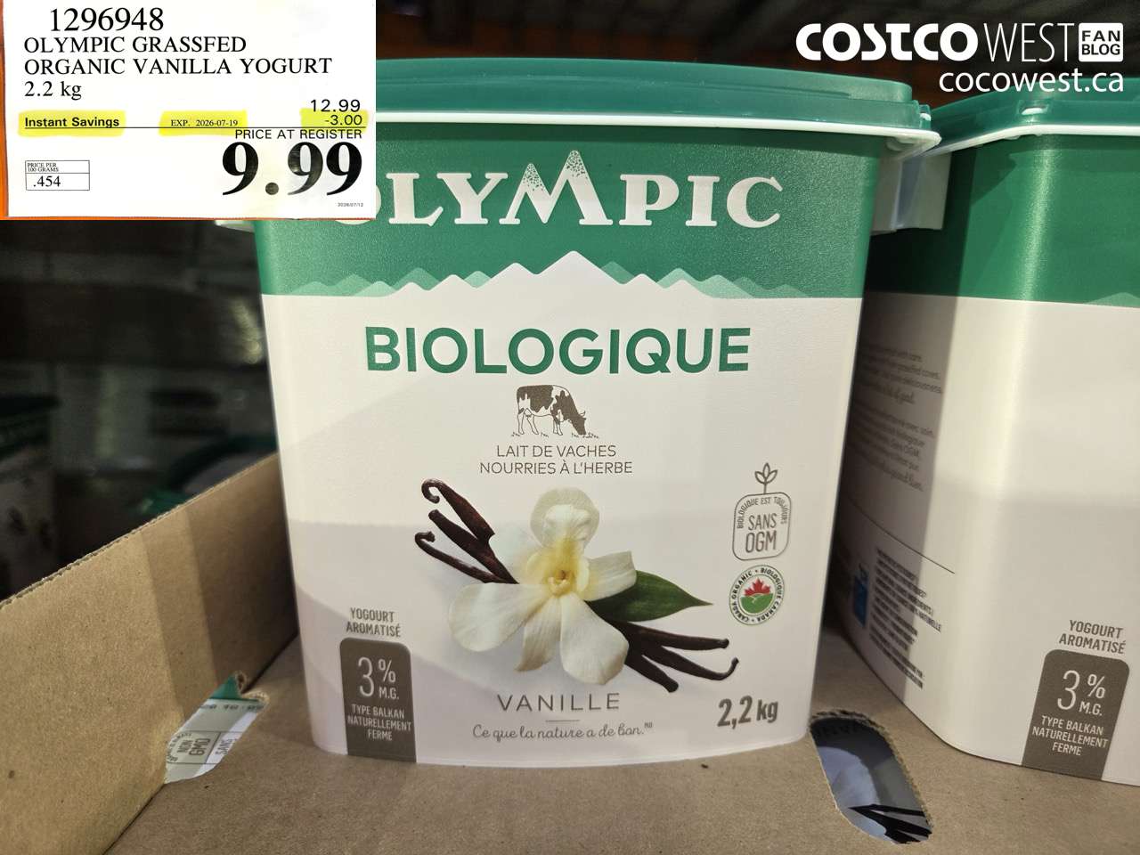 1296948 OLYMPIC GRASSFED ORGANIC VANILLA YOGURT 2.2 KG ($3.00 INSTANT SAVINGS EXPIRES ON 2026-07-19) $9.99