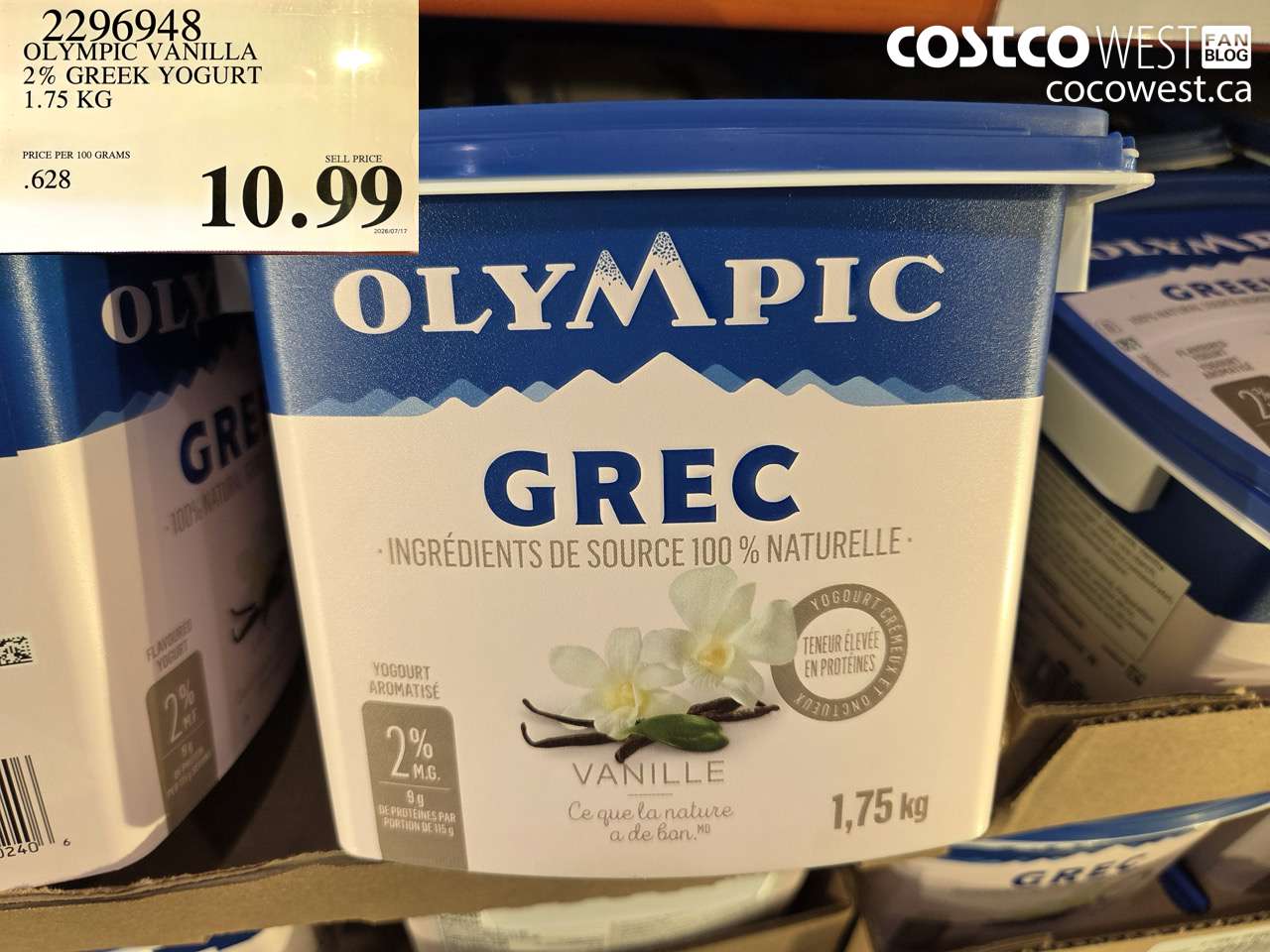 2296948 OLYMPIC VANILLA 2% GREEK YOGURT 1.75 KG $10.99