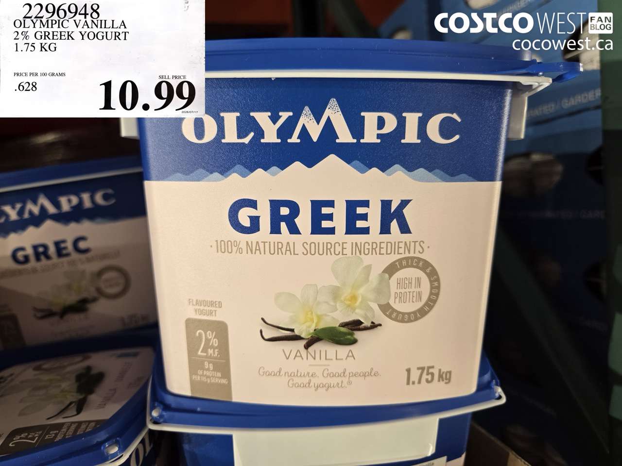 2296948 OLYMPIC VANILLA 2% GREEK YOGURT 1.75 KG $10.99