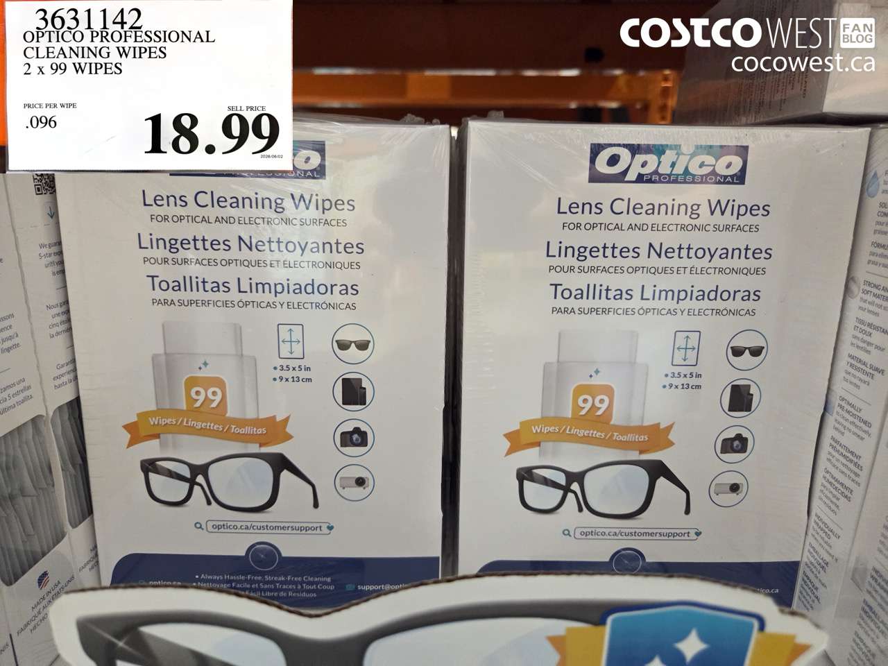 3631142 OPTICO PROFESSIONAL CLEANING WIPES 2 X 99 WIPES $18.99