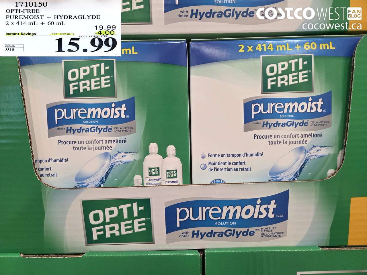 1710150 OPTI-FREE PUREMOIST + HYDRAGLYDE 2 X 414 ML + 60 ML ($4.00 INSTANT SAVINGS EXPIRES ON 2026-07-19) $15.99