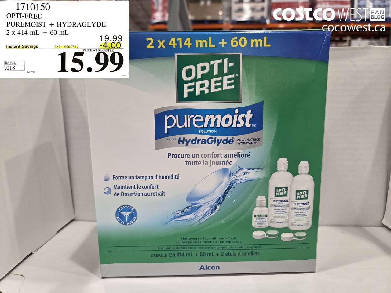 1710150 OPTI-FREE PUREMOIST + HYDRAGLYDE 2 X 414 ML + 60 ML ($4.00 INSTANT SAVINGS EXPIRES ON 2026-07-19) $15.99