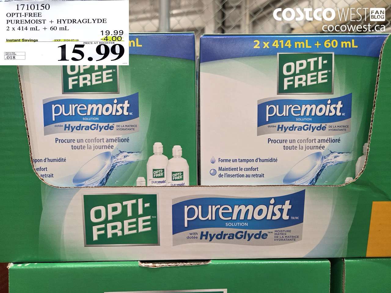 1710150 OPTI-FREE PUREMOIST + HYDRAGLYDE 2 X 414 ML + 60 ML ($4.00 INSTANT SAVINGS EXPIRES ON 2026-07-19) $15.99