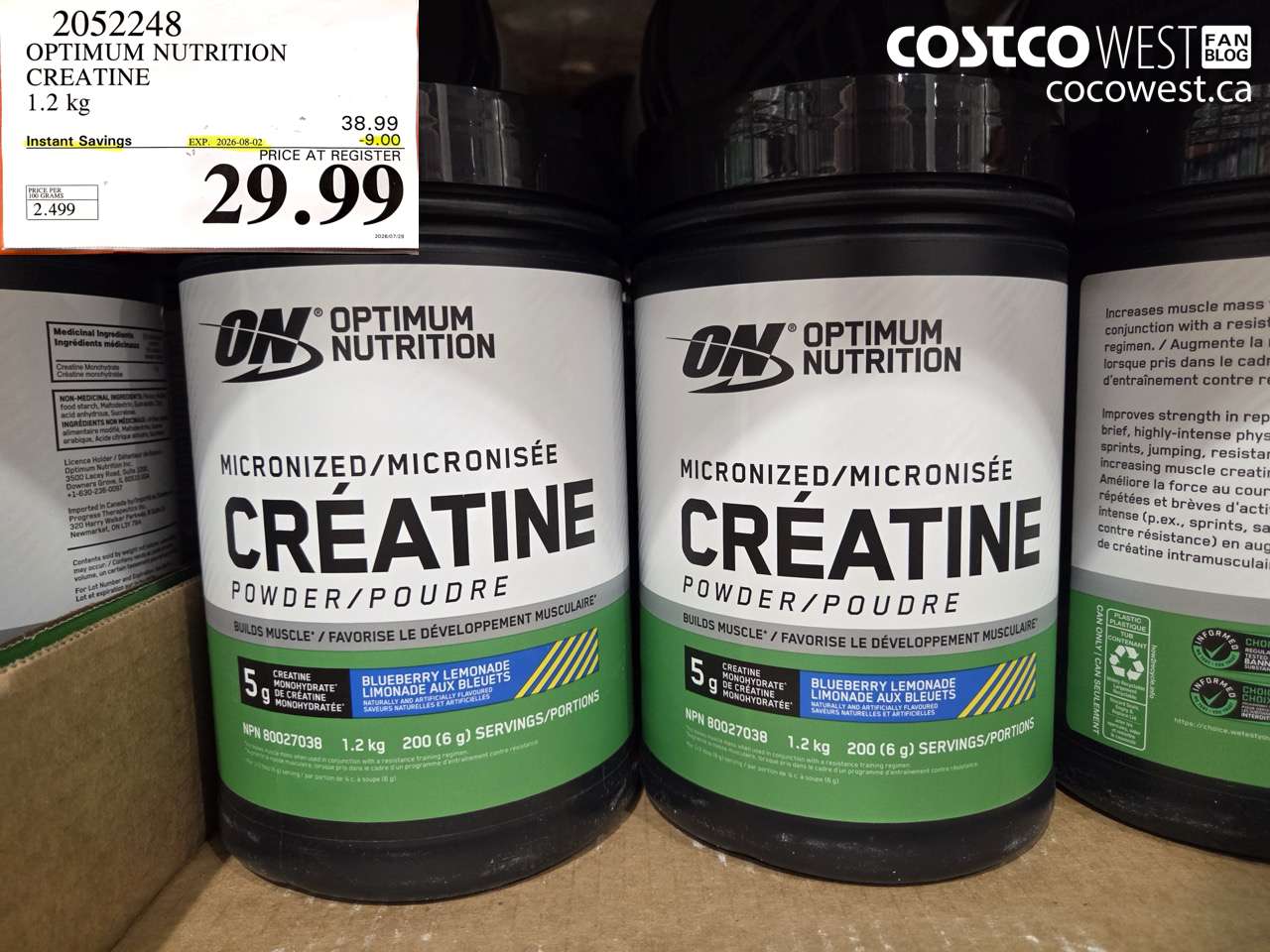 2052248 OPTIMUM NUTRITION CREATINE 1.2 KG ($9.00 INSTANT SAVINGS EXPIRES ON 2026-08-02) $29.99