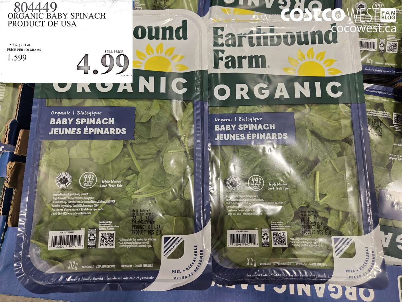 804449 ORGANIC BABY SPINACH PRODUCT OF USA $4.99