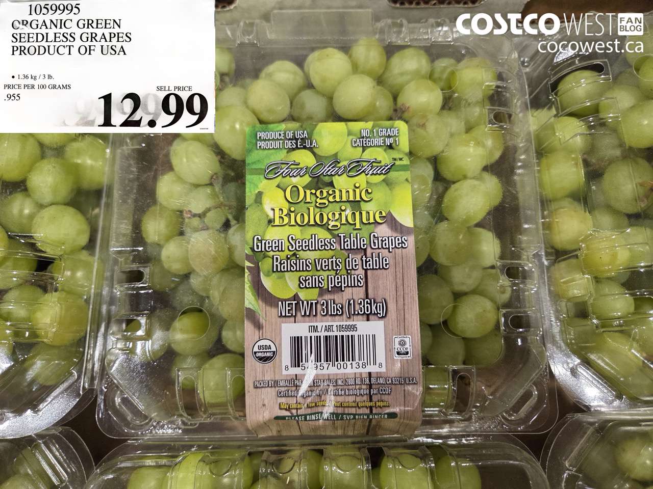 1059995 ORGANIC GREEN SEEDLESS GRAPES PRODUCT OF USA $12.99