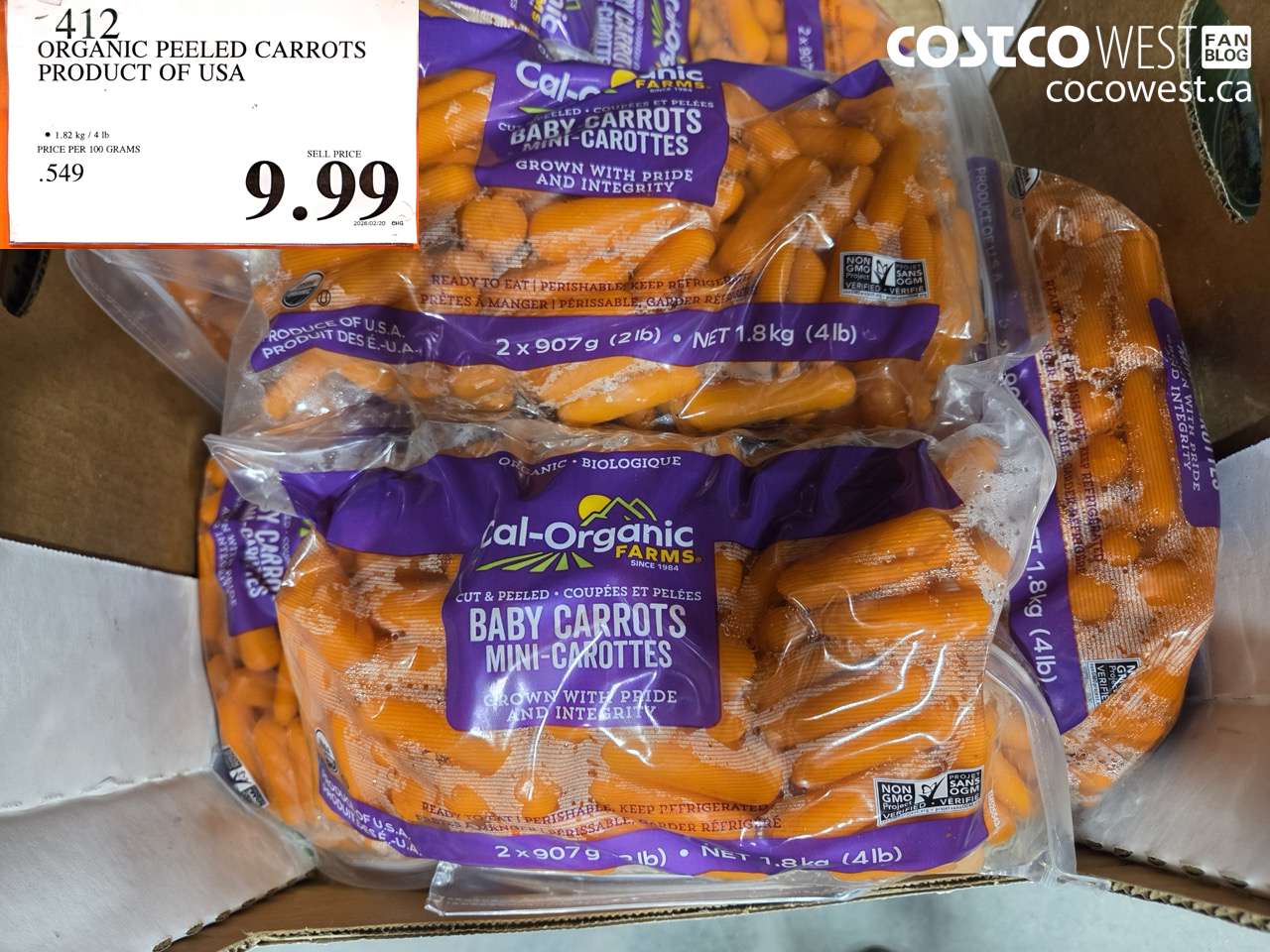 412 ORGANIC PEELED CARROTS PRODUCT OF USA $9.99