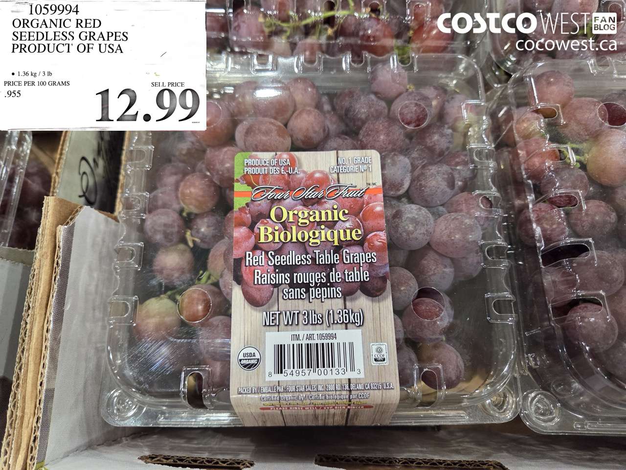 1059994 ORGANIC RED SEEDLESS GRAPES PRODUCT OF USA $12.99