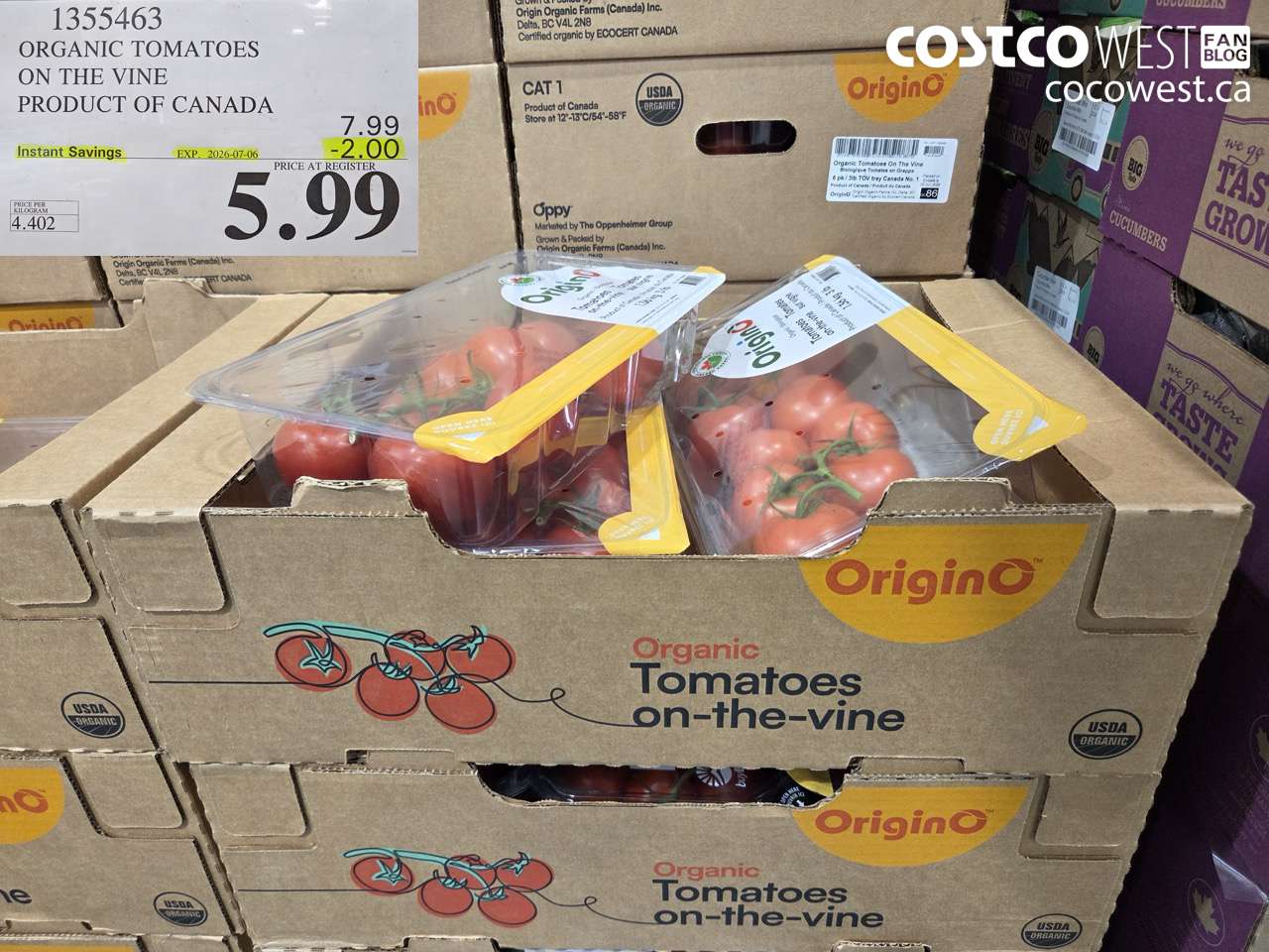 1355463 ORGANIC TOMATOES ON THE VINE PRODUCT OF CANADA ($2.00 INSTANT SAVINGS EXPIRES ON 2026-07-06) $5.99