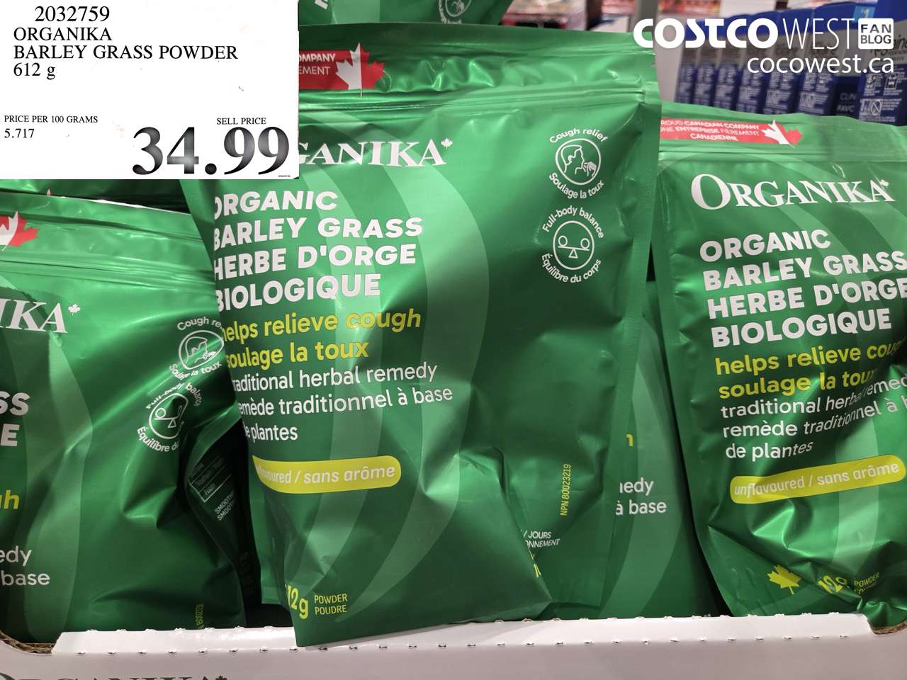 2032759 ORGANIKA BARLEY GRASS POWDER 612 G $34.99