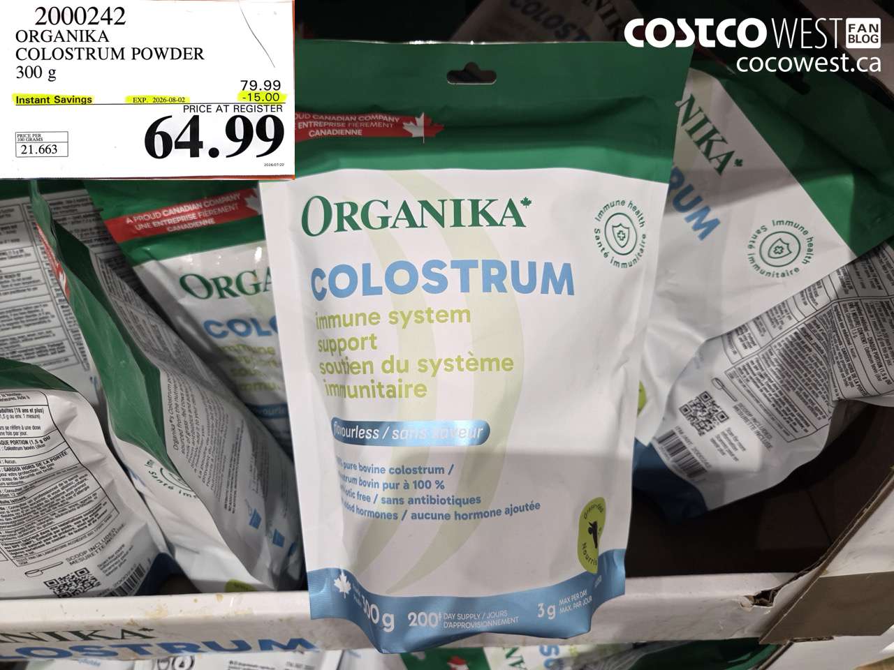 2000242 ORGANIKA COLOSTRUM POWDER 300 G ($15.00 INSTANT SAVINGS EXPIRES ON 2026-08-02) $64.99