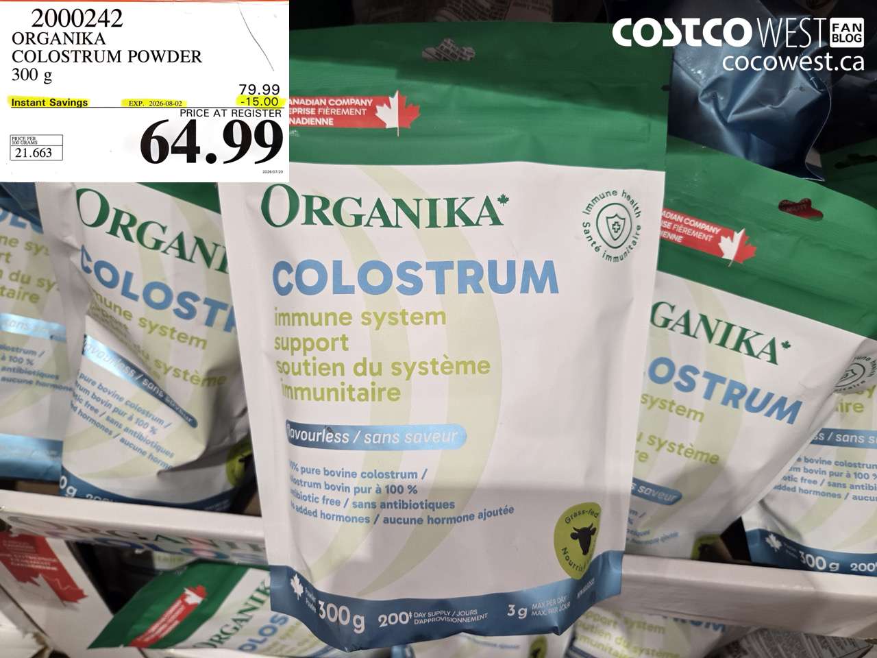 2000242 ORGANIKA COLOSTRUM POWDER 300 G ($15.00 INSTANT SAVINGS EXPIRES ON 2026-08-02) $64.99
