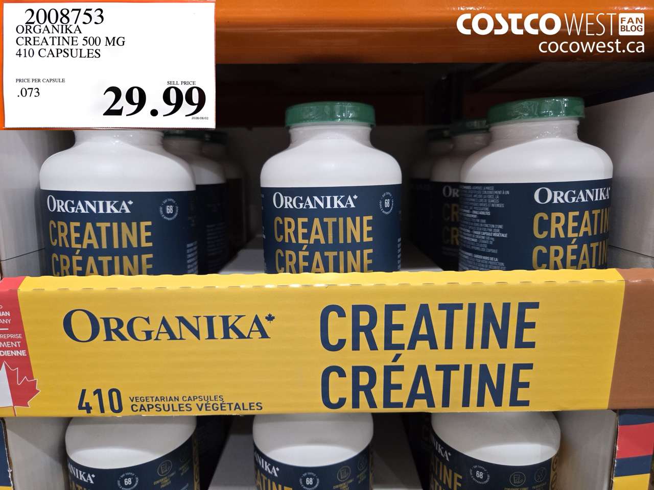 2008753 ORGANIKA CREATINE 500 MG 410 CAPSULES $29.99