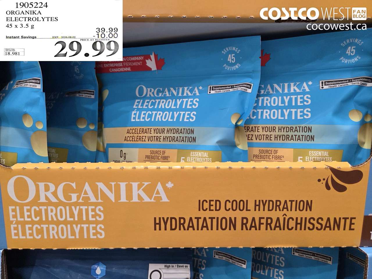 1905224 ORGANIKA ELECTROLYTES 45 X 3.5 G ($10.00 INSTANT SAVINGS EXPIRES ON 2026-08-02) $29.99