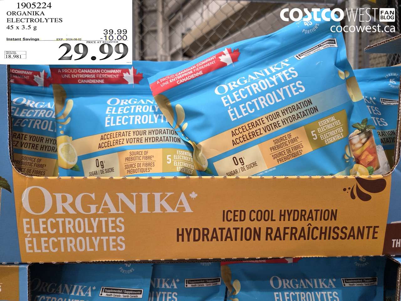 1905224 ORGANIKA ELECTROLYTES 45 X 3.5 G ($10.00 INSTANT SAVINGS EXPIRES ON 2026-08-02) $29.99