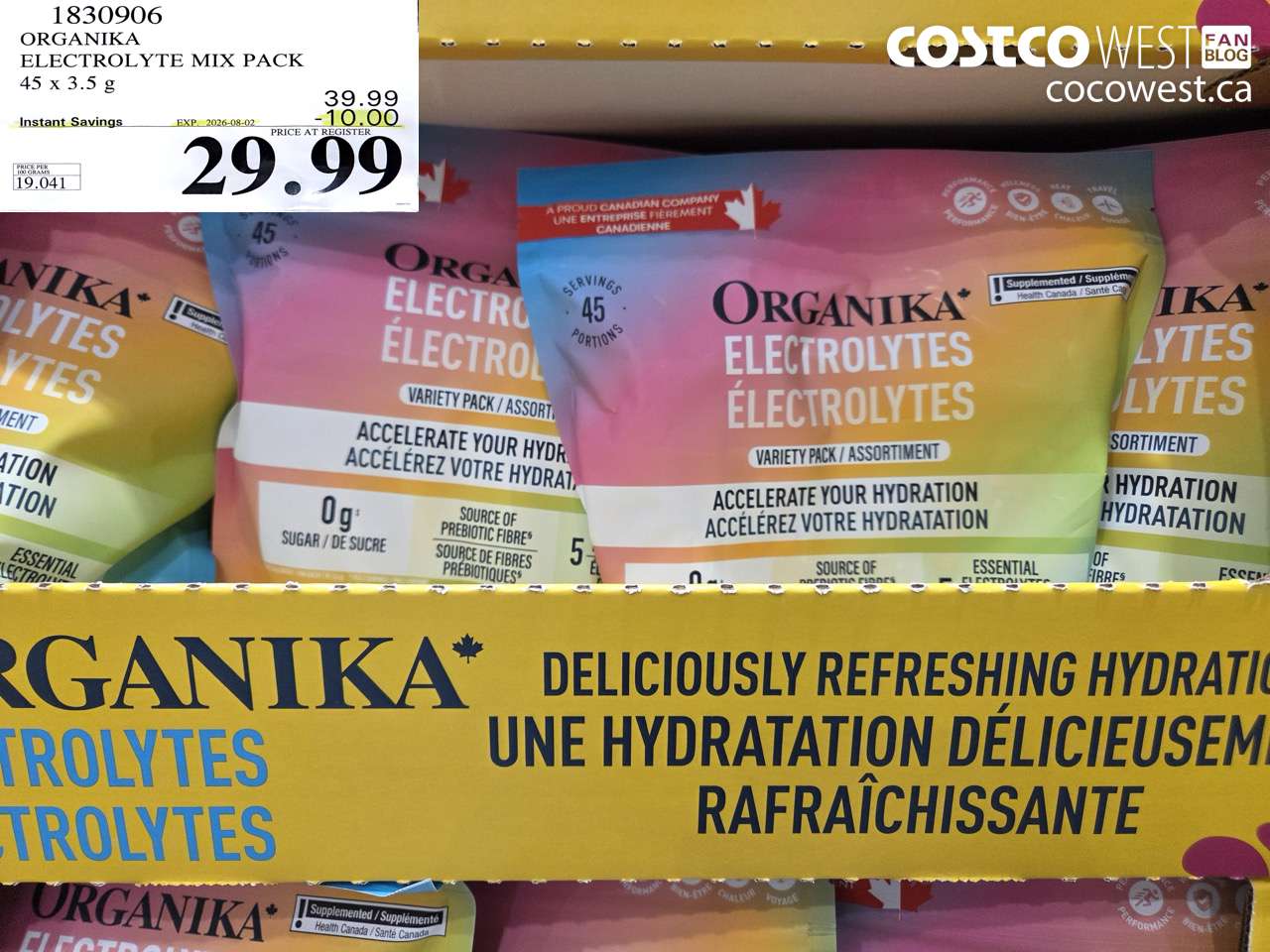 1830906 ORGANIKA ELECTROLYTE MIX PACK 45 X 3.5 G ($10.00 INSTANT SAVINGS EXPIRES ON 2026-08-02) $29.99
