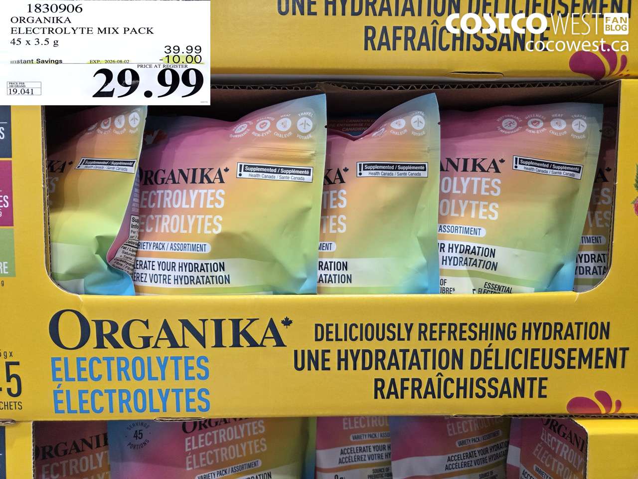 1830906 ORGANIKA ELECTROLYTE MIX PACK 45 X 3.5 G ($10.00 INSTANT SAVINGS EXPIRES ON 2026-08-02) $29.99