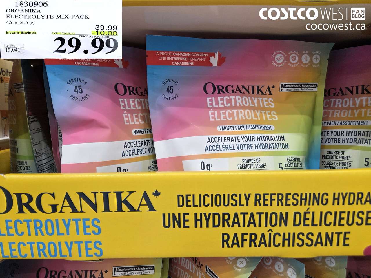 1830906 ORGANIKA ELECTROLYTE MIX PACK 45 X 3.5 G ($10.00 INSTANT SAVINGS EXPIRES ON 2026-08-02) $29.99