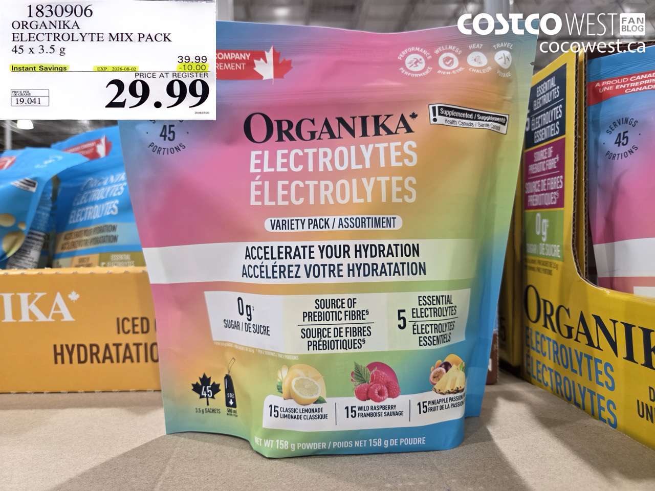 1830906 ORGANIKA ELECTROLYTE MIX PACK 45 X 3.5 G ($10.00 INSTANT SAVINGS EXPIRES ON 2026-08-02) $29.99