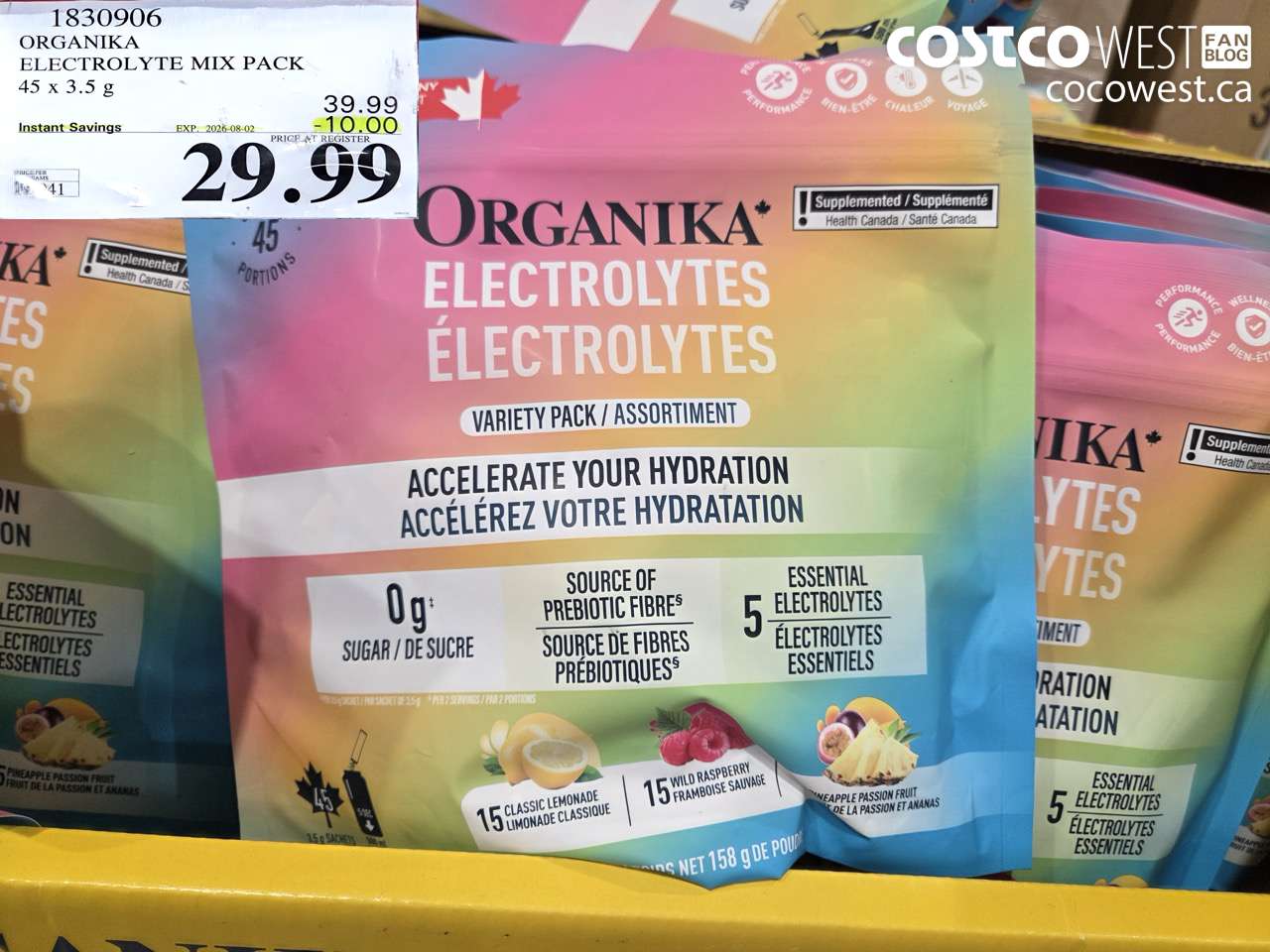 1830906 ORGANIKA ELECTROLYTE MIX PACK 45 X 3.5 G ($10.00 INSTANT SAVINGS EXPIRES ON 2026-08-02) $29.99