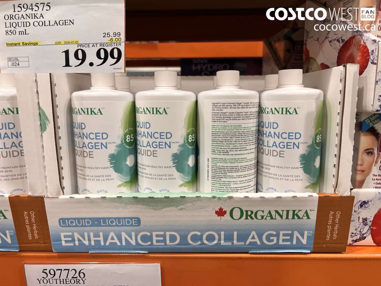 1594575 ORGANIKA LIQUID COLLAGEN 850 ML ($6.00 INSTANT SAVINGS EXPIRES ON 2026-07-05) $19.99