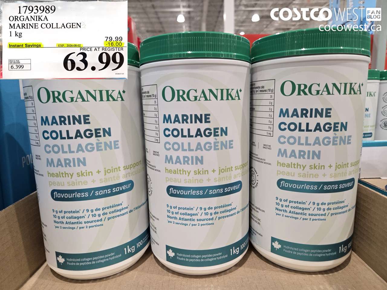 1793989 ORGANIKA MARINE COLLAGEN 1 KG ($16.00 INSTANT SAVINGS EXPIRES ON 2026-08-02) $63.99