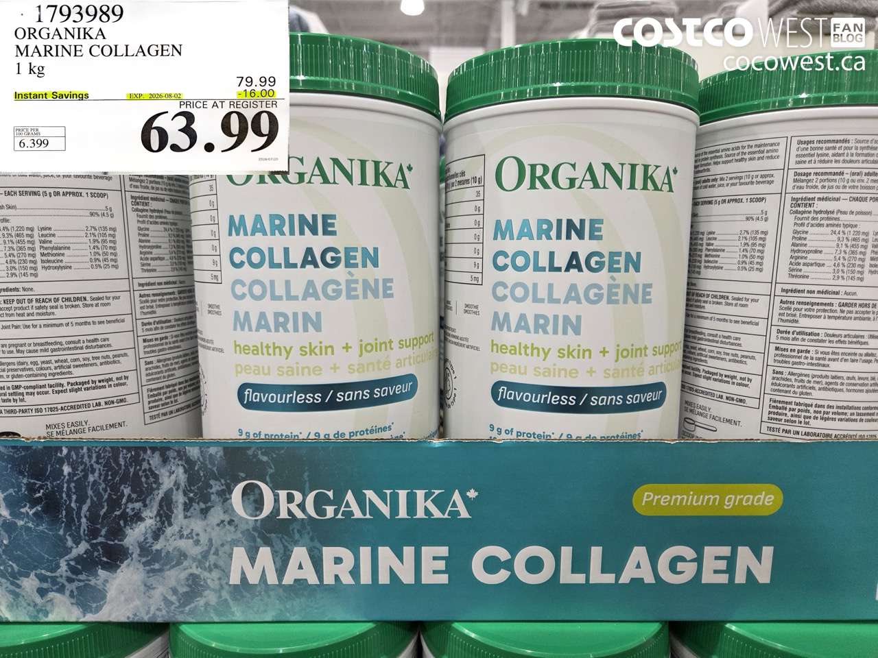 1793989 ORGANIKA MARINE COLLAGEN 1 KG ($16.00 INSTANT SAVINGS EXPIRES ON 2026-08-02) $63.99