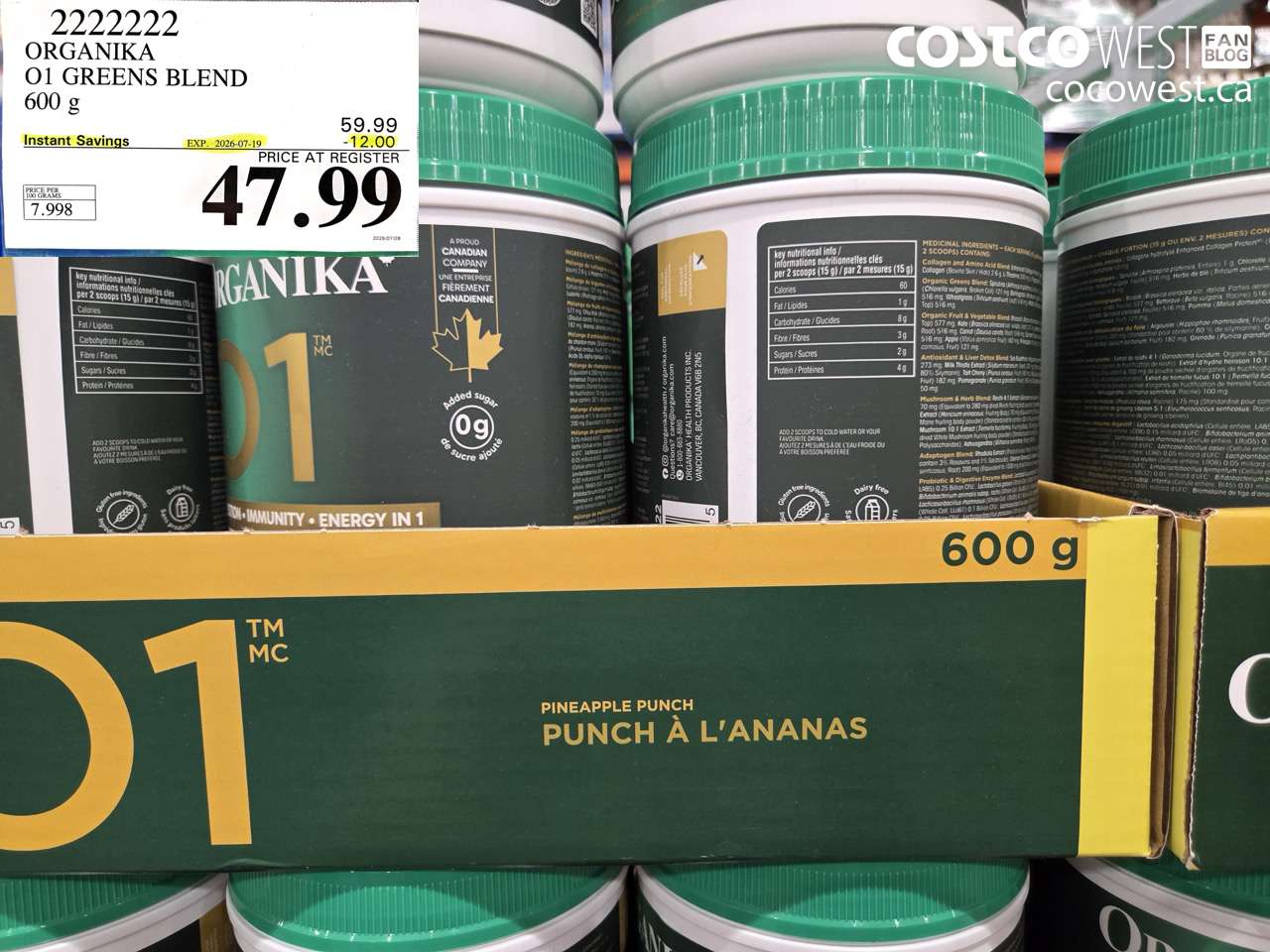 22222222 ORGANIKA O1 GREENS BLEND 600 G ($12.00 INSTANT SAVINGS EXPIRES ON 2026-07-19) $47.99