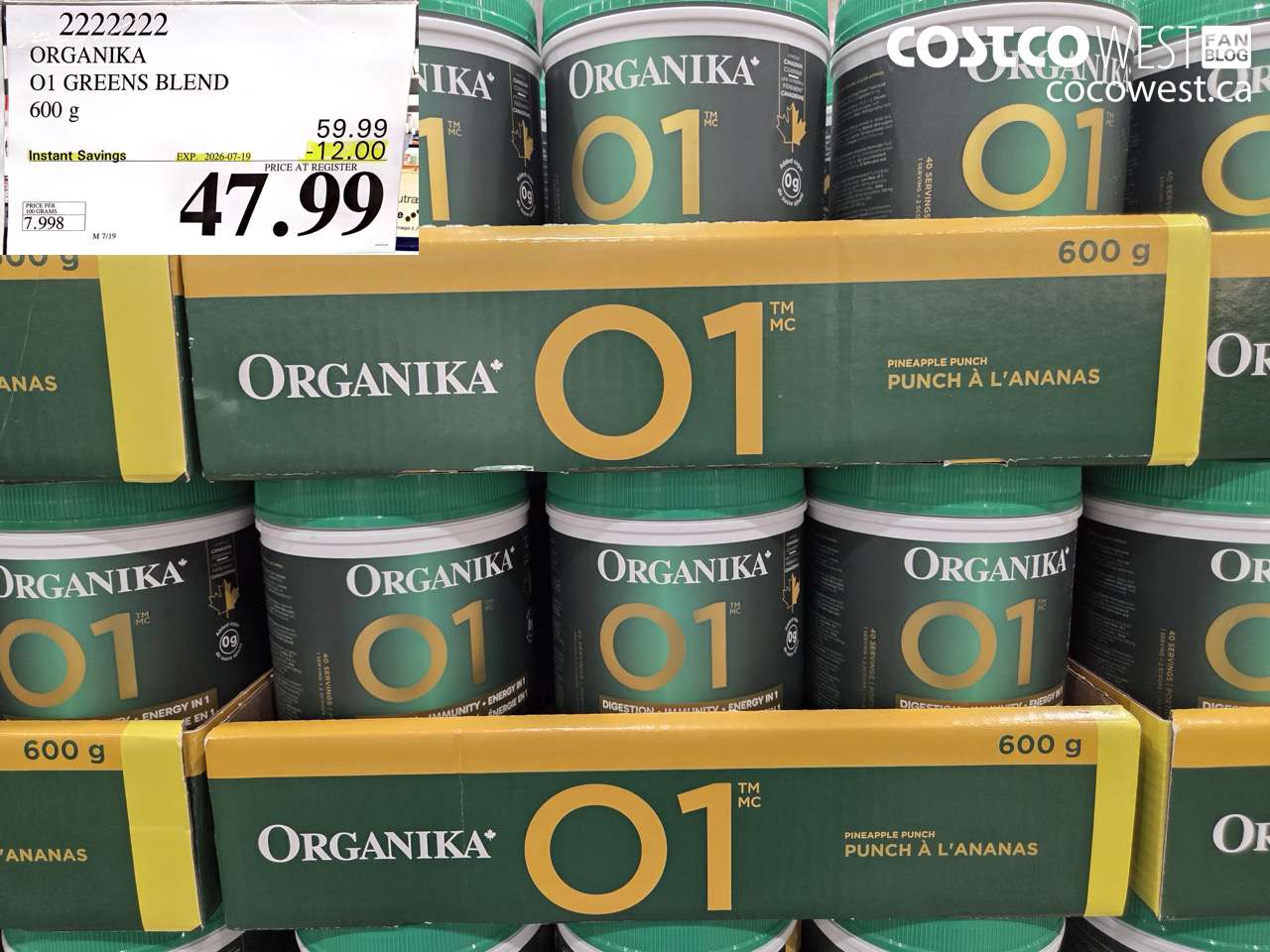 22222222 ORGANIKA O1 GREENS BLEND 600 G ($12.00 INSTANT SAVINGS EXPIRES ON 2026-07-19) $47.99