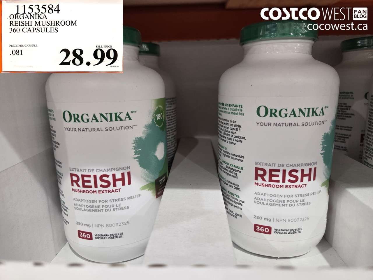 1153584 ORGANIKA REISHI MUSHROOM 360 CAPSULES $28.99