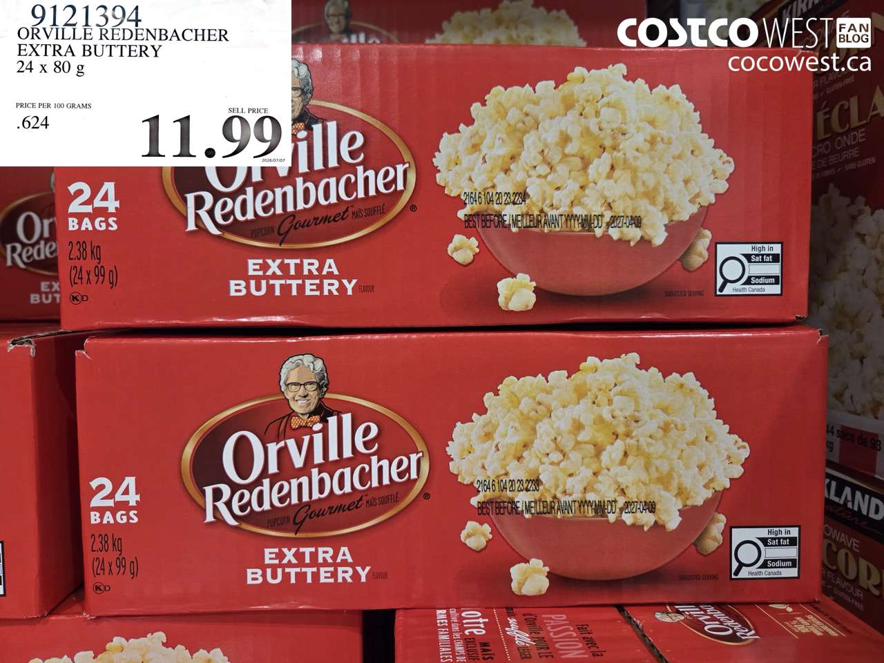 9121394 ORVILLE REDENBACHER EXTRA BUTTERY 24 X 80 G $11.99