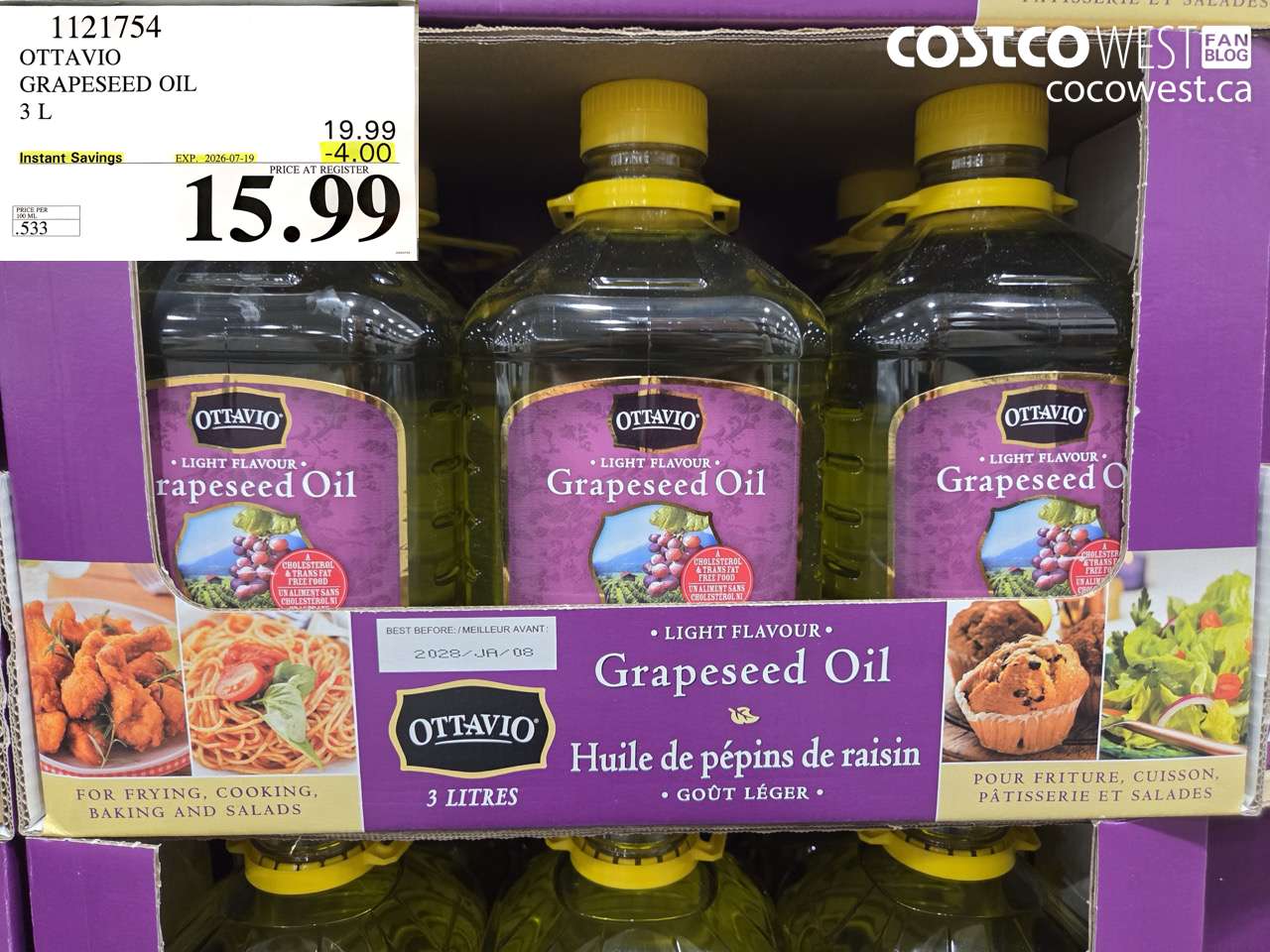 1121754 OTTAVIO GRAPESEED OIL 3 L ($4.00 INSTANT SAVINGS EXPIRES ON 2026-07-19) $15.99