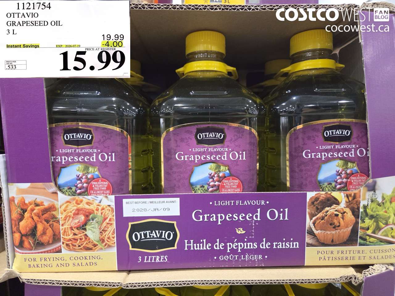 1121754 OTTAVIO GRAPESEED OIL 3 L ($4.00 INSTANT SAVINGS EXPIRES ON 2026-07-19) $15.99