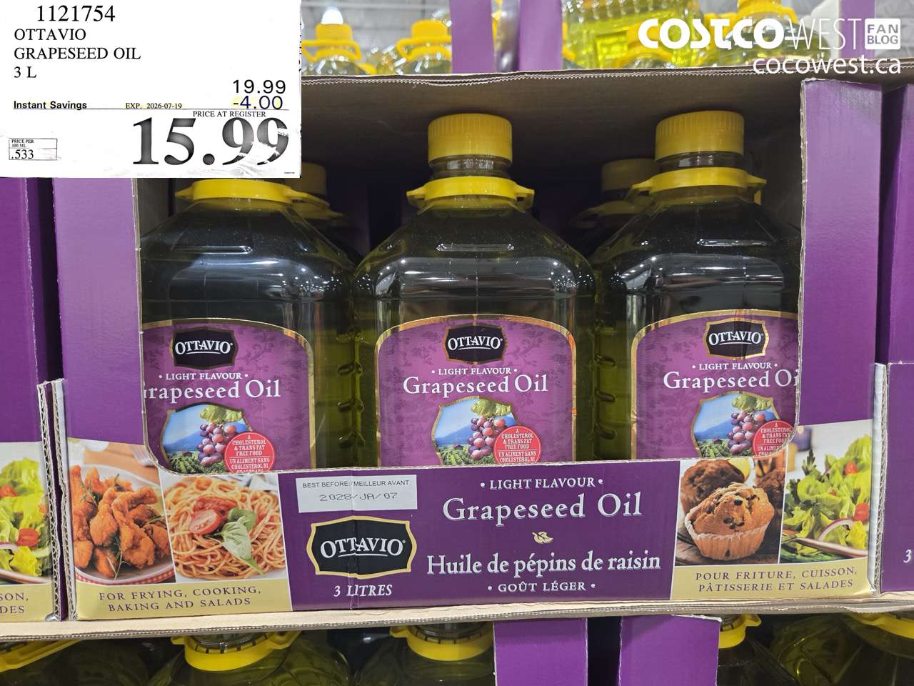 1121754 OTTAVIO GRAPESEED OIL 3 L ($4.00 INSTANT SAVINGS EXPIRES ON 2026-07-19) $15.99