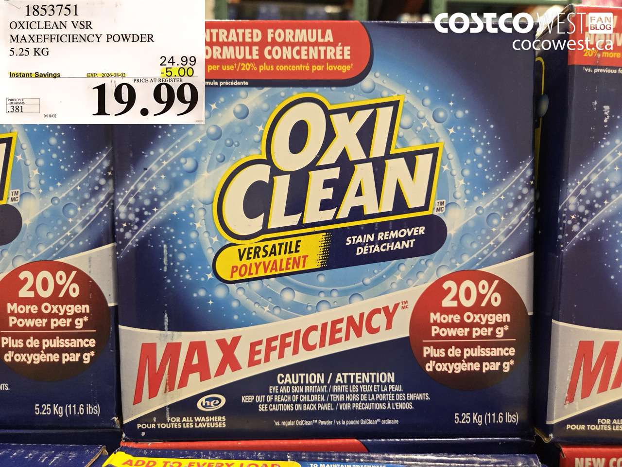 1853751 OXICLEAN VSR MAXEFFICIENCY POWDER 5.25 KG ($5.00 INSTANT SAVINGS EXPIRES ON 2026-08-02) $19.99