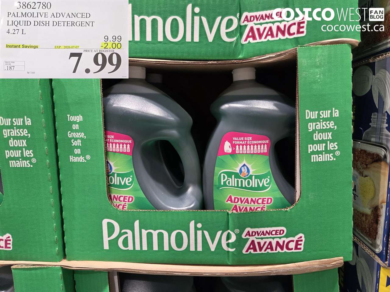 3862780 PALMOLIVE ADVANCED LIQUID DISH DETERGENT 4.27 L ($2.00 INSTANT SAVINGS EXPIRES ON 2026-07-07) $7.99