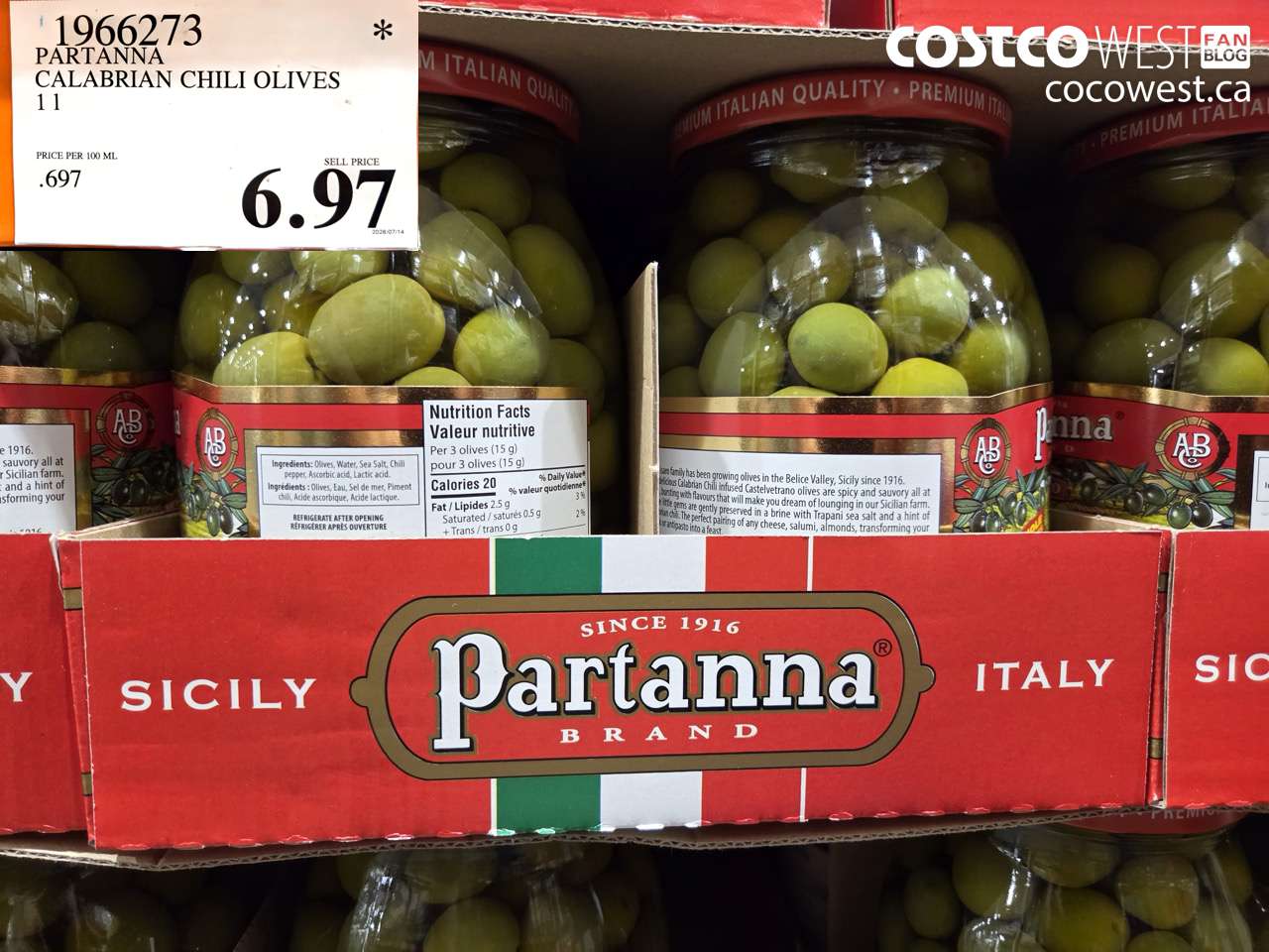 1966273 PARTANNA CALABRIAN CHILI OLIVES $6.97