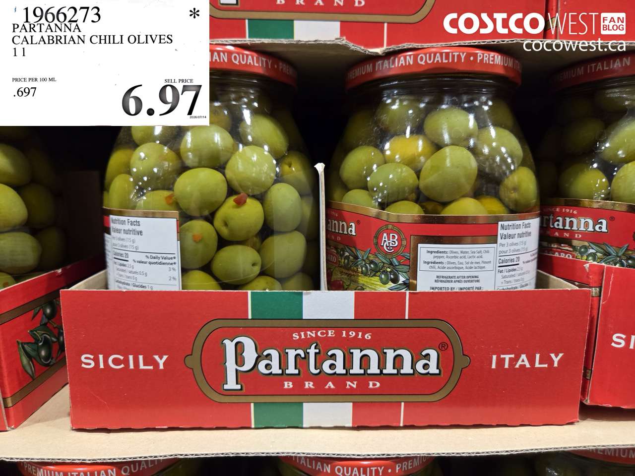 1966273 PARTANNA CALABRIAN CHILI OLIVES $6.97